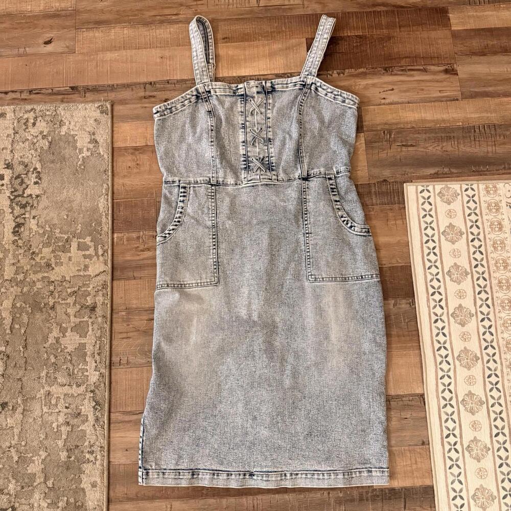 INC International Concepts Denim Jean Dress Summer Brunch Sz 12 Acid Wash‎